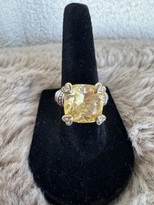 SALE!Judith Ripka 18K Gold Sterling Silver Citrine Diamond Ring size 5.75 Rare!!