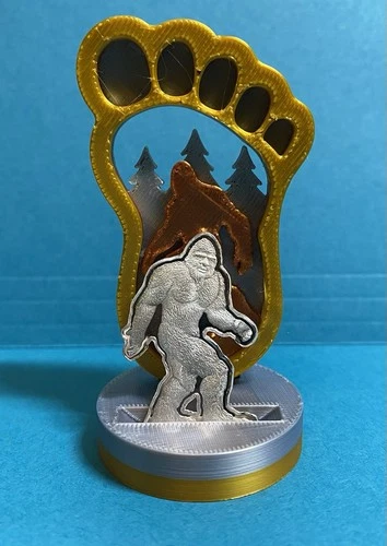 5-gram .999 Fine Silver - Pan Silver Sasquatch Bigfoot Bar With Custom Stand