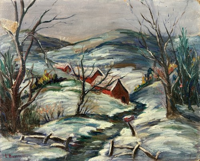 #ad American mid 20th C L. Bannerman Vintage Oil Painting Winter Rural Landscape $75.65