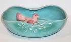 Vintage 1940s McCoy "Bird Bath" Turquoise Blue Bowl Planter Pottery w/ Pink Bird
