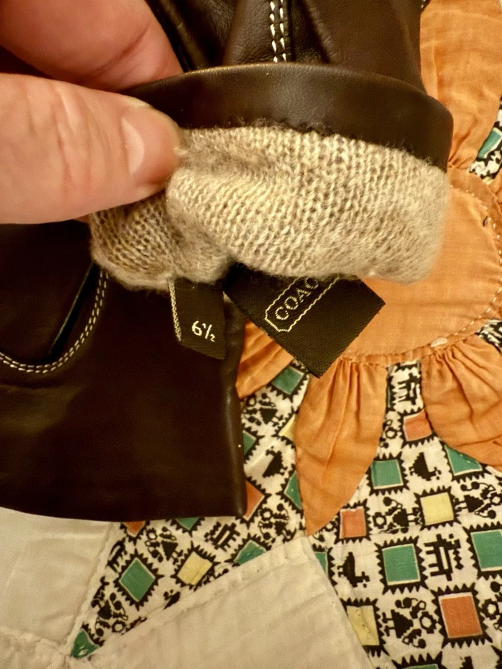 Guantes de cuero marrón Coach para mujer talla 6,5 forro de cachemir hebilla plateada moto Foto 4 de 4