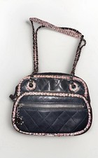 Chanel Quilted Classic  Flap Lambskin Camera Bag Crossbody Tweed Trimmed