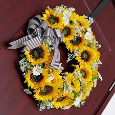 Artificial Flower Wreath Round for Front Door with Borknot 18inch Window for