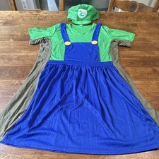 Luigi Inspired Cosplay Costume Dress Complete Outfit Green/Blue, Hat Included