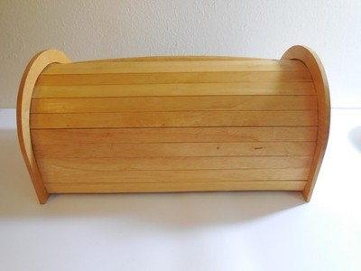 Kamenstein Natural Teak Roll Top Bread Box Countertop Storage Vtg SMALL FLAW
