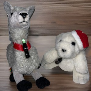 Lot of Christmas Coca Cola 1999 Llama 7” and Coca Cola Polar Bear 4” Plush Read