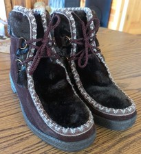 Vintage Snow Land Faux Fur Nordic Ankle Boots Women's Size 7 Dark Brown