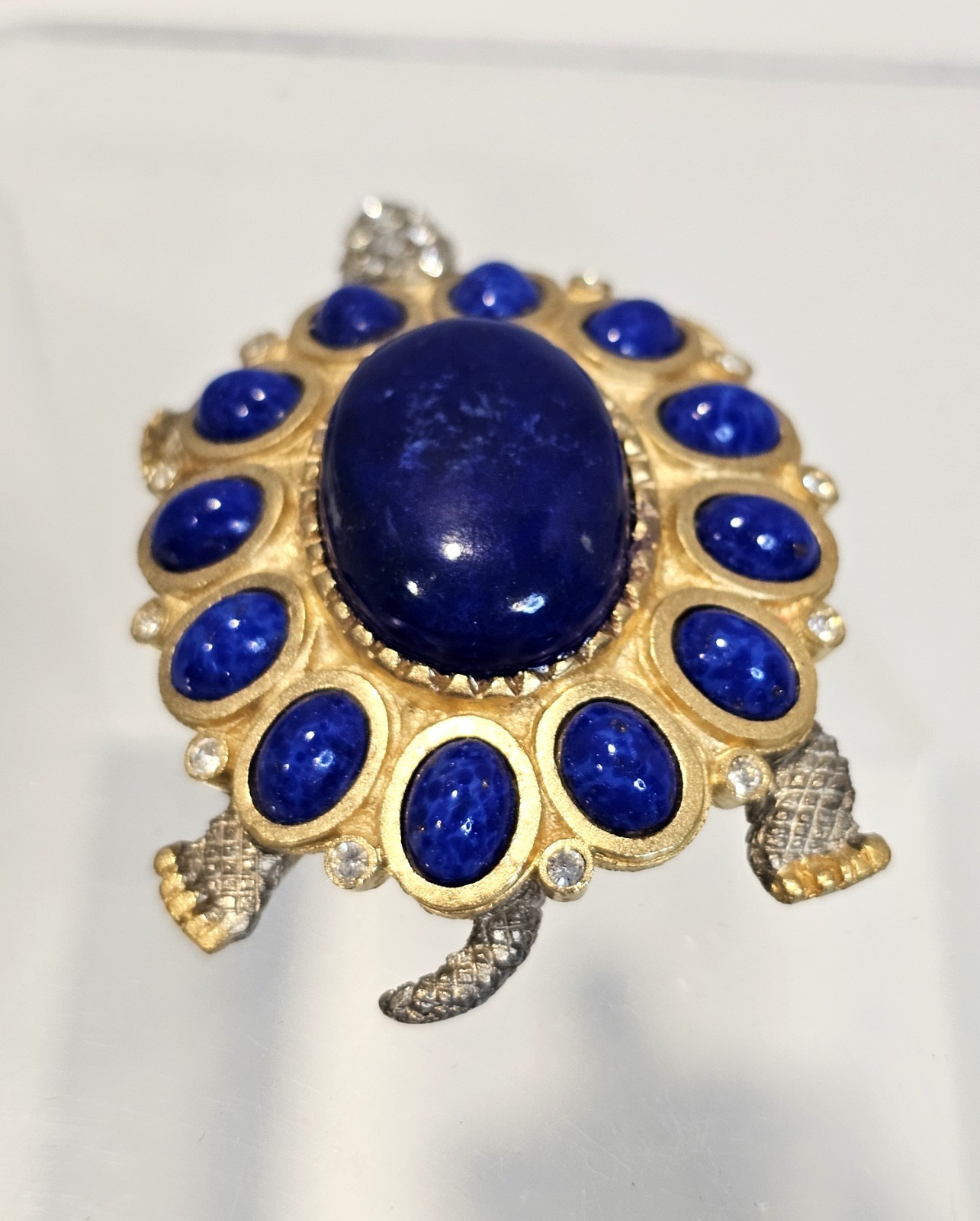 Kenneth Jay Lane Turtle brooch blue lapis tortois… - image 4