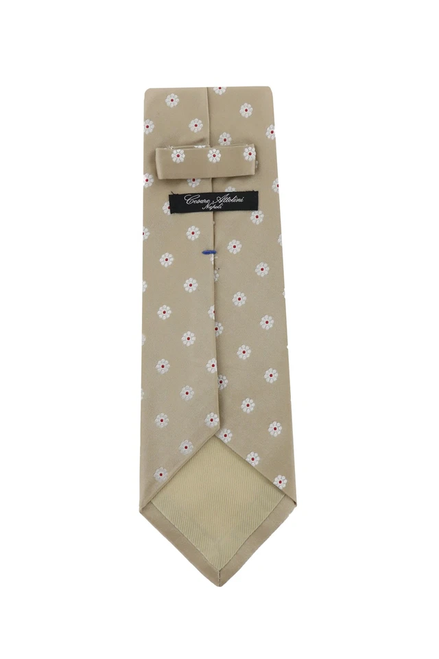 Cesare Attolini Beige Floral Silk Tie (1513) - Image 2 of 4