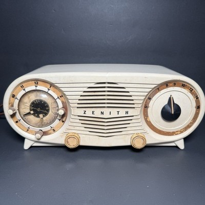 Zenith Ivory Owl Eye Bakelite Case Art Deco Vacuum Tube Am Alarm Clock Radio