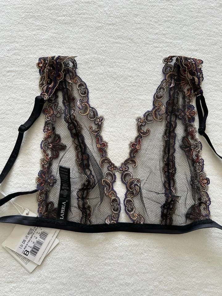 La Perla Paisley Collection 36B M Triangle Bra Panty Set Black - Image 2 of 4