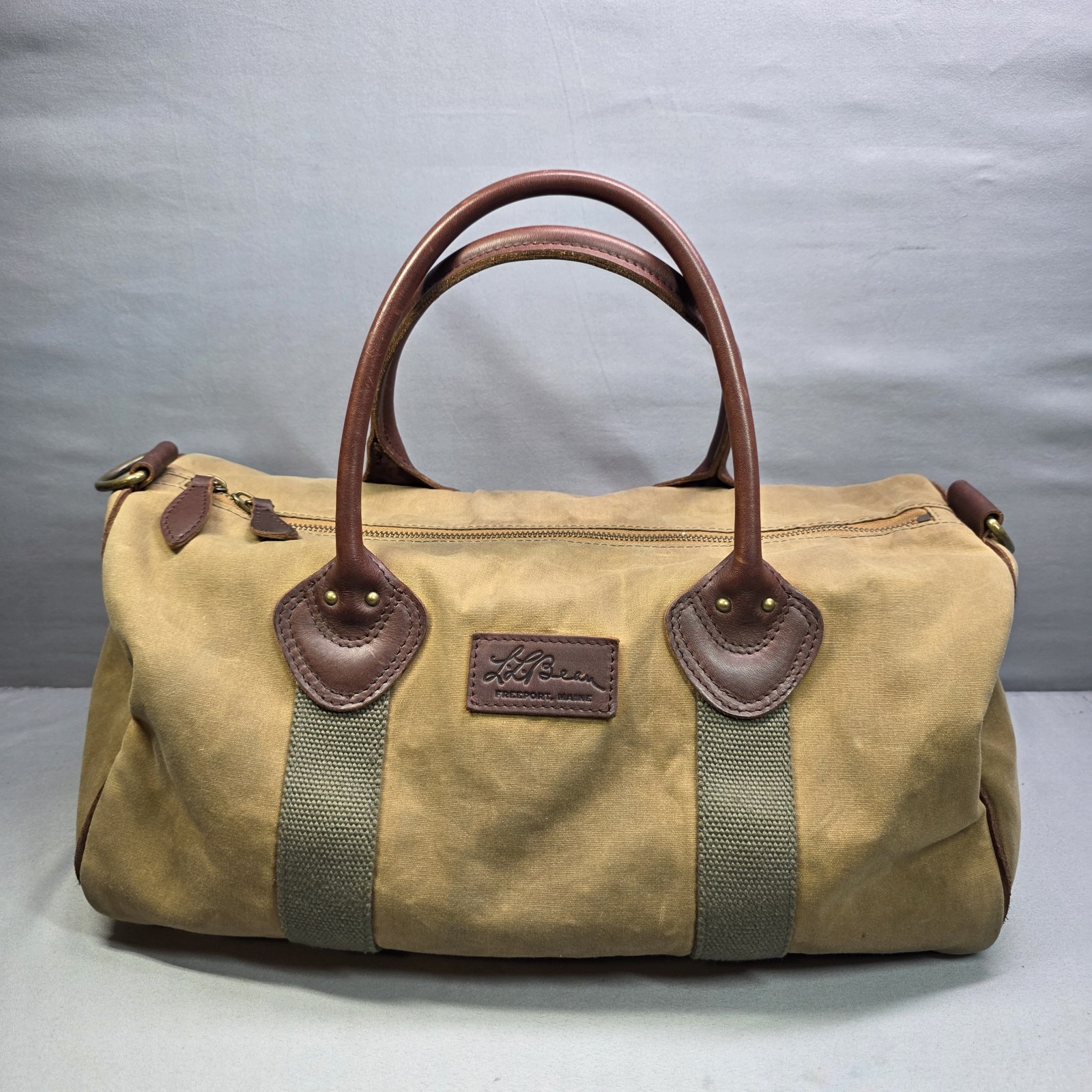 Vintage LL Bean Waxed Canvas Duffle Bag Travel Weekender No Strap USA