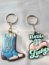 Western Cowboy Boot  Cowgirl Novelty Key Chains, Blue Pink Mint, Women, 8cm