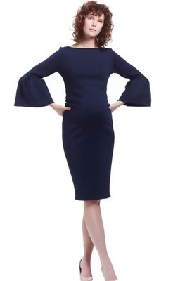 Chiara Boni La Petite Robe Dress Navy Blue/Pink Bell Sleeve Italy 42 US 10
