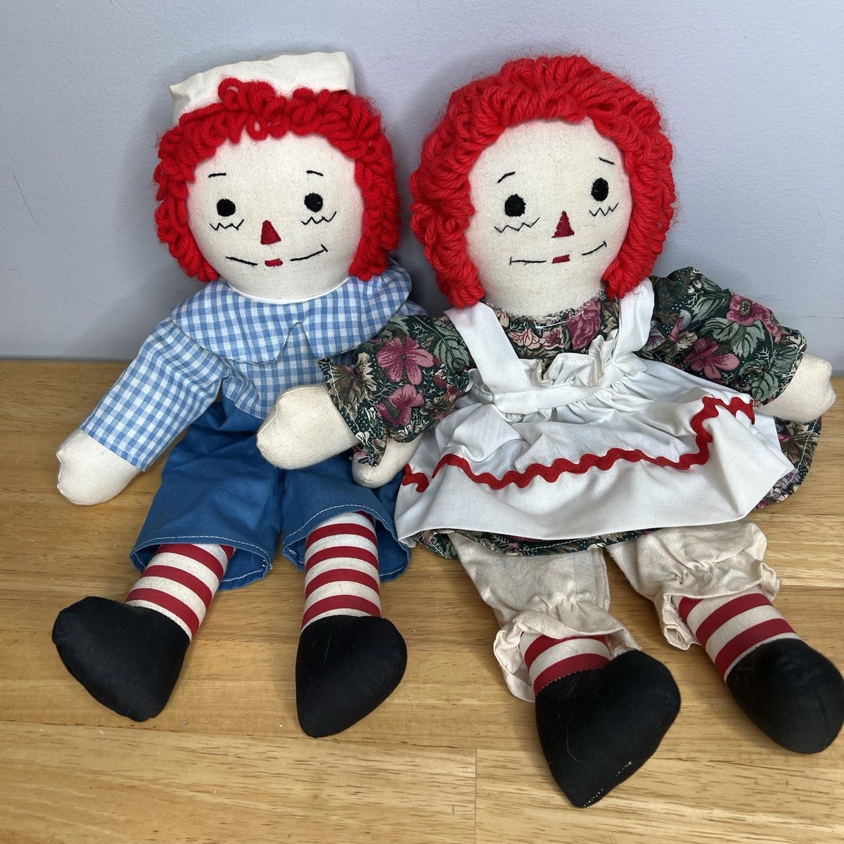 Vintage Handmade Raggedy Ann and Andy Dolls 15 inch Tall