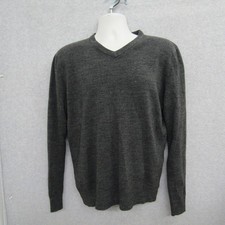 Mens Sweater Medium Gray Long Sleeve V Neck Pullover Sweater Shirt Preppy