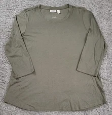 LOGO by Lori Goldstein 'The Tee' T-Shirt 3/4 Sleeve Cotton/Modal Olive Green 