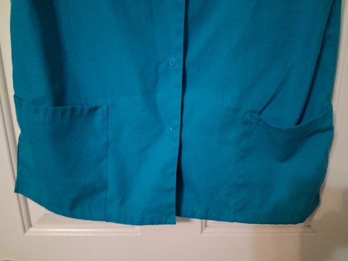 SIMPLY BASIC UNISEX SZ 12/14 (L) TEAL SHORT SLEEVE SNAP FRONT SCRUB TOP - Picture 3 of 6