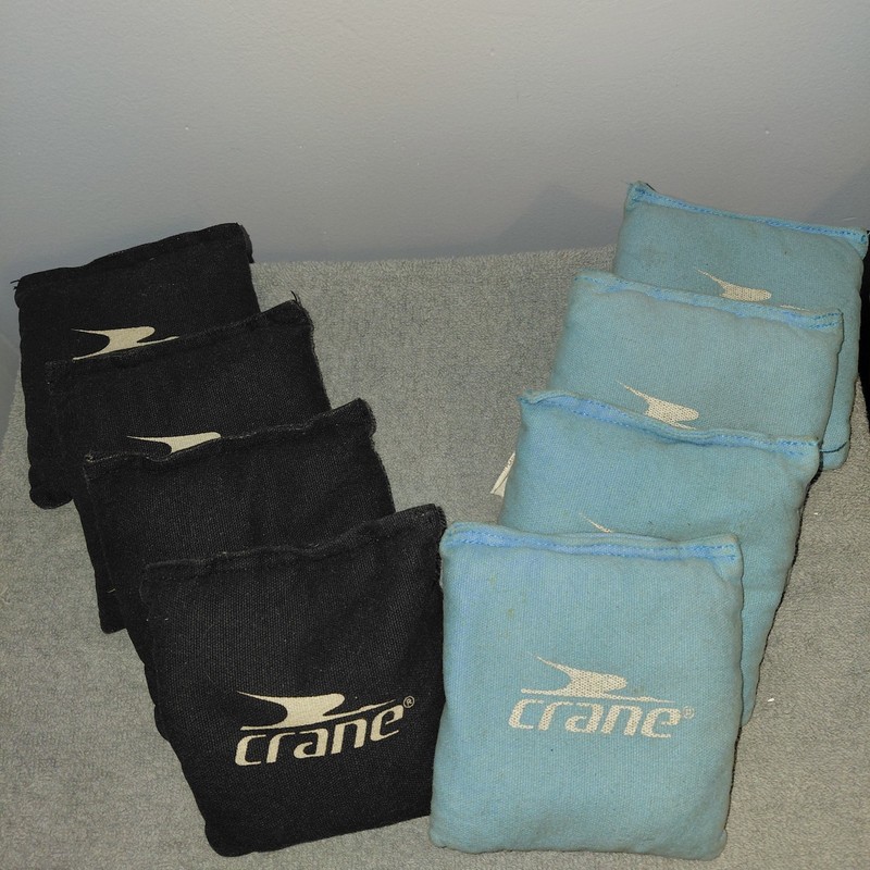 Crane ALL WEATHER  CORNHOLE BEAN BAGS Black & Blue Resin Filled Game Bags (8)
