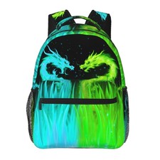 Cyan and Green Dragon Backpack for Boys Ages 4-12 Cool Fire Flame Backpacks A...