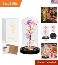 Mother s Day Birthday Gift: Colorful Rose in Glass Dome with LED Lights