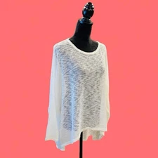 White Ethereal Light Knit Long Sleeve Tunic Blouse Boho Top Medium