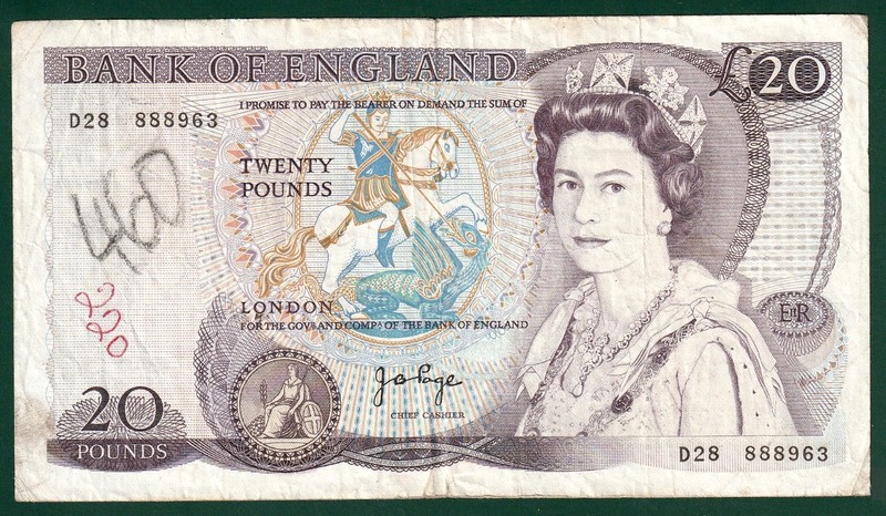 Great Britain, Bank of England, 20 Pounds, ND (1970-80), P-380b, VF, graffiti