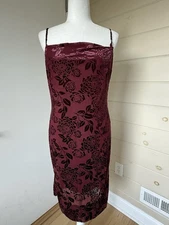 Lulus Women Velvet Burgundy Dress Bodycon Midi Cocktail Adjustable Straps Sz S
