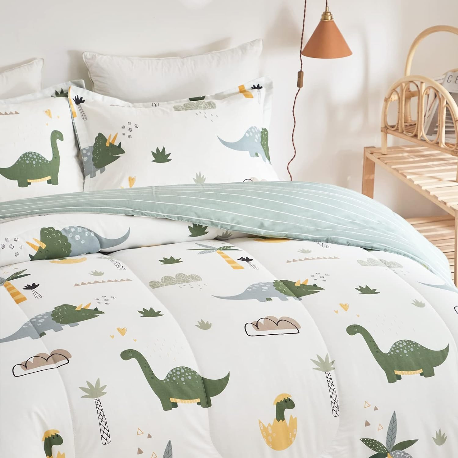Joyreap Dinosaur Kids Cotton Comforter Queen (88"x88"), Dino Green 
