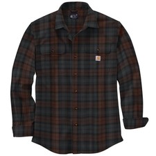 Carhartt Mens Loose Fit Heavyweight Flannel Plaid Shirt Mocha Brown Medium