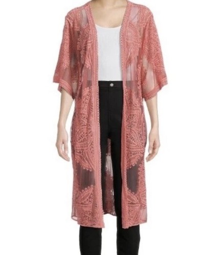 Time & Tru rosa Spitze Lagenlook Kimono Large/X-Large (L/XL) Morgenmantel Staubtuch Überwurf - Bild 2 von 9