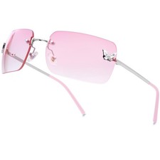 Rimless Rectangle Y2k Sunglasses for Women Men Cute Small Frameless Pink Tinte