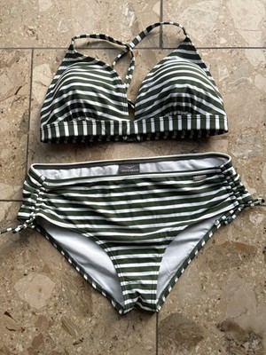 Venice Beach Damen Bikini, khaki-weiß gestreift, Gr. 42
