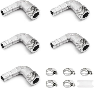 Stainless Steel 90 Degree Elbow Hose Fitting 5 PCS 3/8 Barb x 3/8 NPT