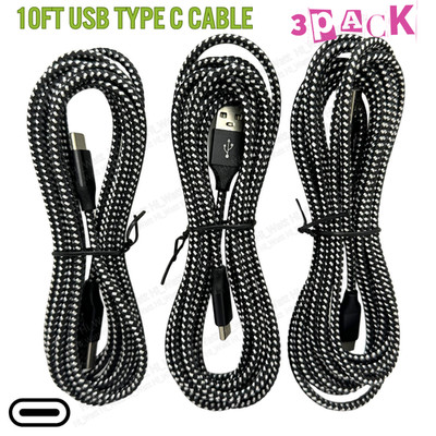 3PCS 10ft Type C Fast Charge Cable USB C Braided Cord For Samsung Galaxy Android