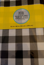 Peva Vinyl Tablecloth 52"x90" Oblong 6-8 ppl BLACK/ WHITE GINGHAM NEW