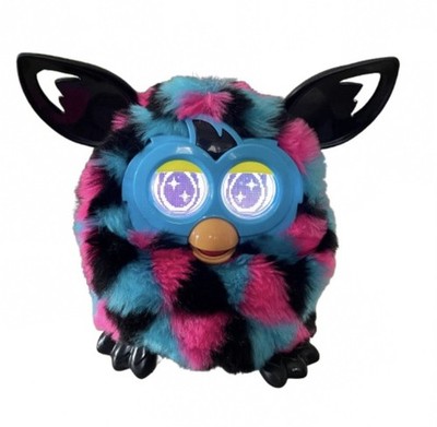 2012 Furby Boom Geometric Fur Black Blue Pink Interactive Toy Tested & Working