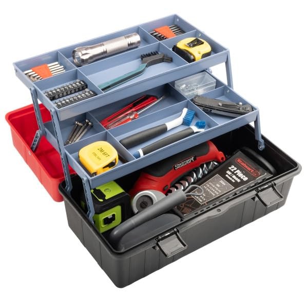 3-Tier Plastic Tool Box Organizer - 15.94-Inch Portable Tackle & Storage Box