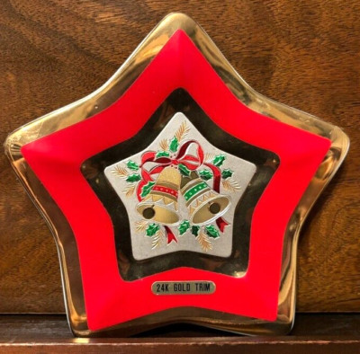 Christmas Star Plate, new porcelaine, gold trim, for decoration