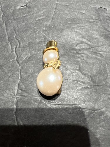 Vintage Brooch 1990's MARVELLA Snowman Gold Tone Faux Pearl Lot 11 - Picture 2 of 5