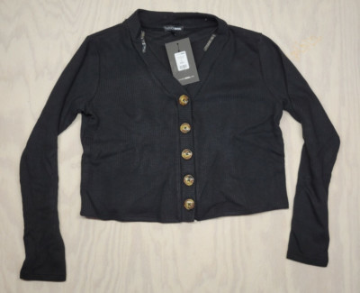 Fashion Nova Women's Size Small Button Up Cropped Cardigan Sweater Black New