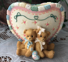 CHERISHED TEDDIES - BOY AND GIRL HEART VASE - LOVE BEARS ALL THINGS