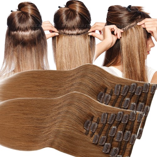 Clip in Human Hair Extensions Full Head 100% Real Remy Hair 24" 8PCS Long Ombre - Picture 8 of 103