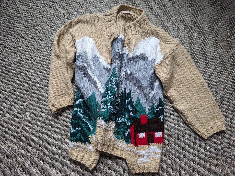 vintage COWICHAN handknit MOUNTAIN house ALL OVER sweater L chunky WOOL ll bean - Image 3 of 4