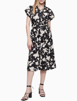 $129 Calvin Klein Flared Midi Shirt Dress, Black/Beige,L | eBay