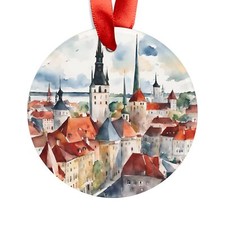TALLINN ESTONIA City View, Estonian Travel, Personalized Acrylic Ornament Gift
