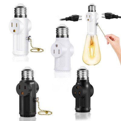 E27 E26 Bulb Screw Light Socket 3 Prong With Pull Chain Switch Outlet Adapter US