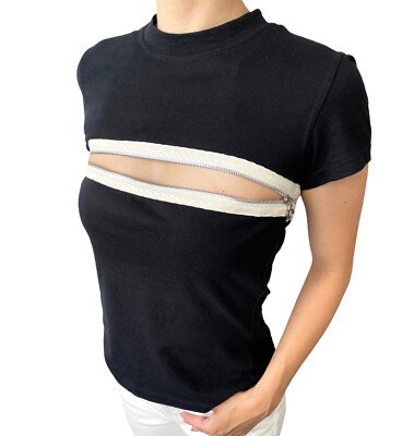 トップス Dior Christian Dior Vintage 2001 D Logo Zip T-shirt Top #36 Black White