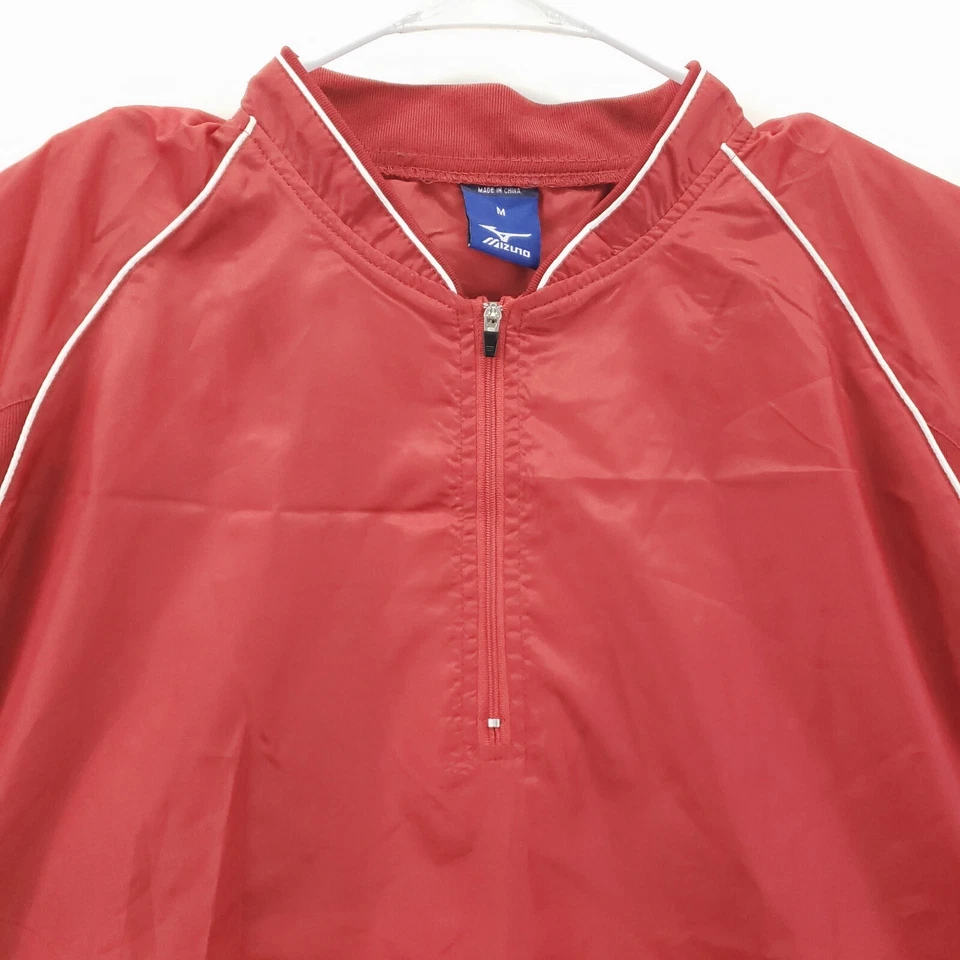 Pullover cortavientos Mizuno para hombre rojo mediano manga corta 1/4 cremallera Foto 3 de 4