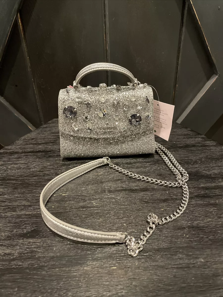 NWT - kate spade Darcy Jeweled Glitter Micro Top Handle Satchel Mini Silver  Bag